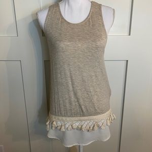 Tan tank top with hanging tassels